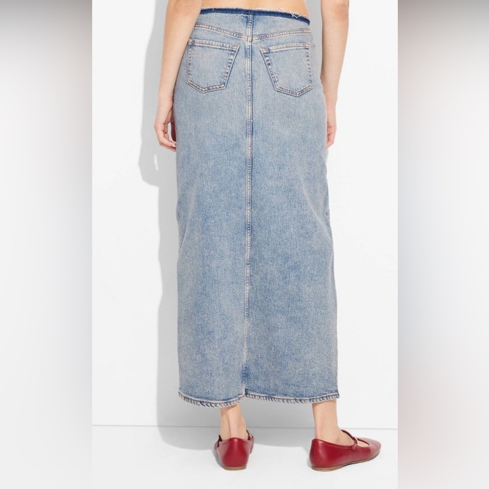 Blue Denim Midi Skirt with Front Slit - Picture 3 of 3